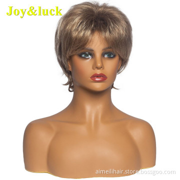 Women's Wholesale Prices Ladies Hair Wig With Bangs Blond Party Free Part Blonde Natural Straight Pixie Cut Short Synthetic Wigs